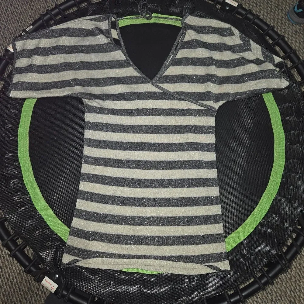 Pout Glitter Stripe V-Neck Tee - Silver & Black